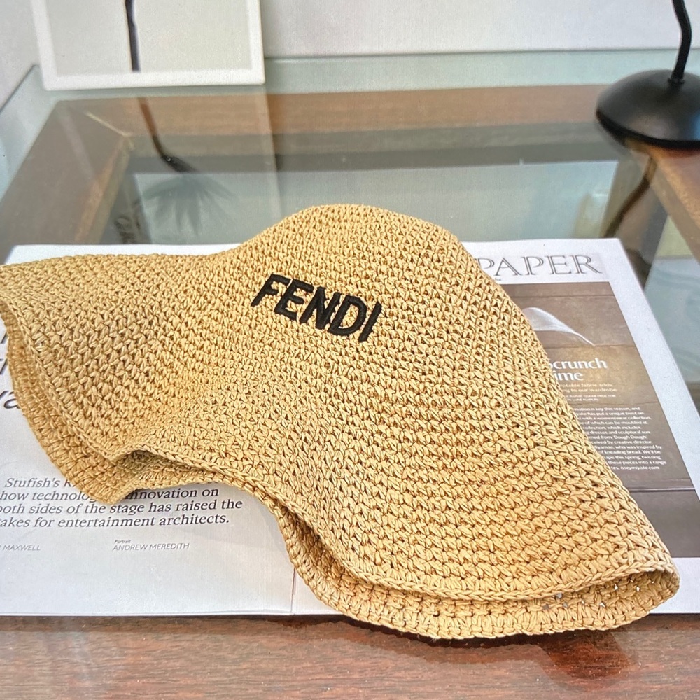 Fendi Classic Logo Woven Straw Sun Hat